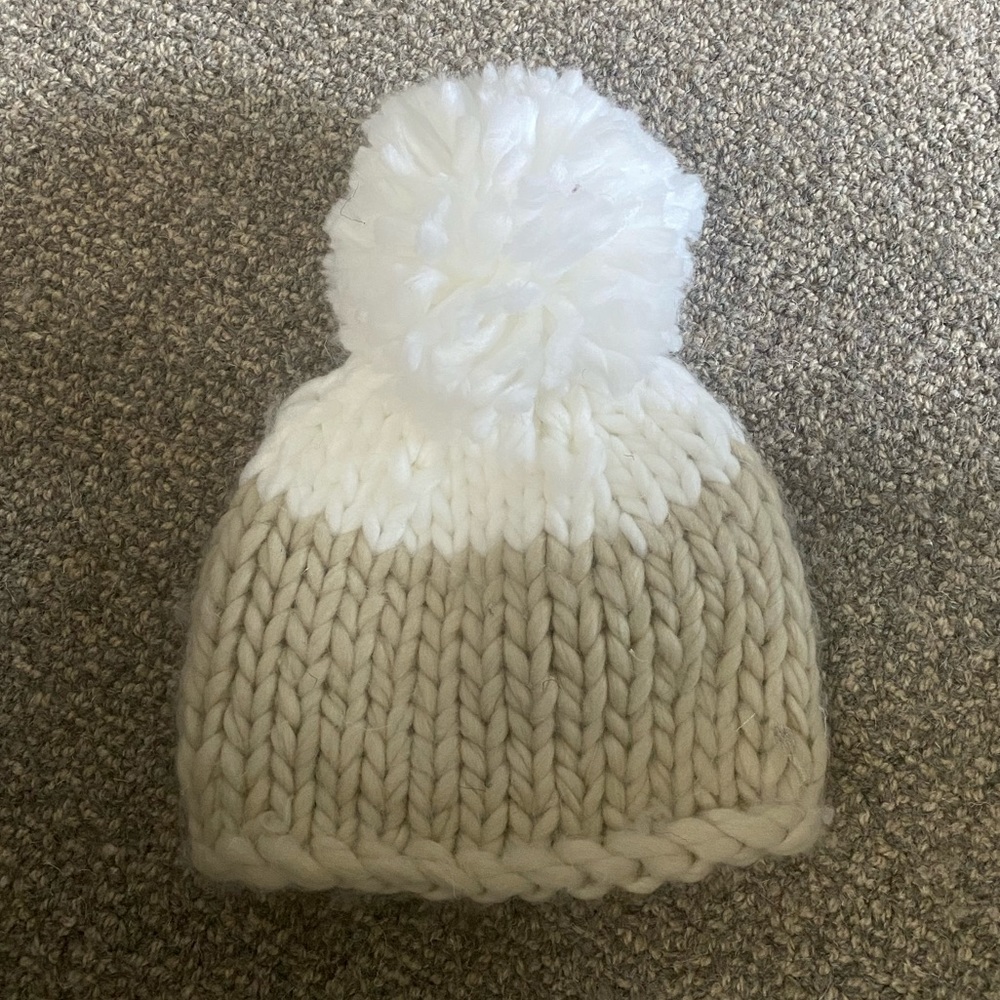Tan & White PomPom Beanie (Free People)